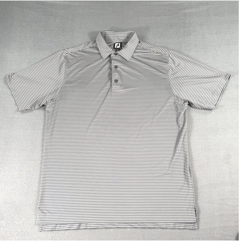 FootJoy Gray‎ Striped Golf Polo Shirt Men L Performance Stretch Preppy